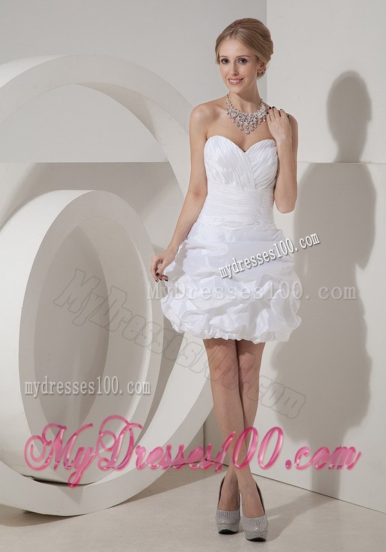 White Column Sweetheart Mini-length Ruched Short Wedding Dresses