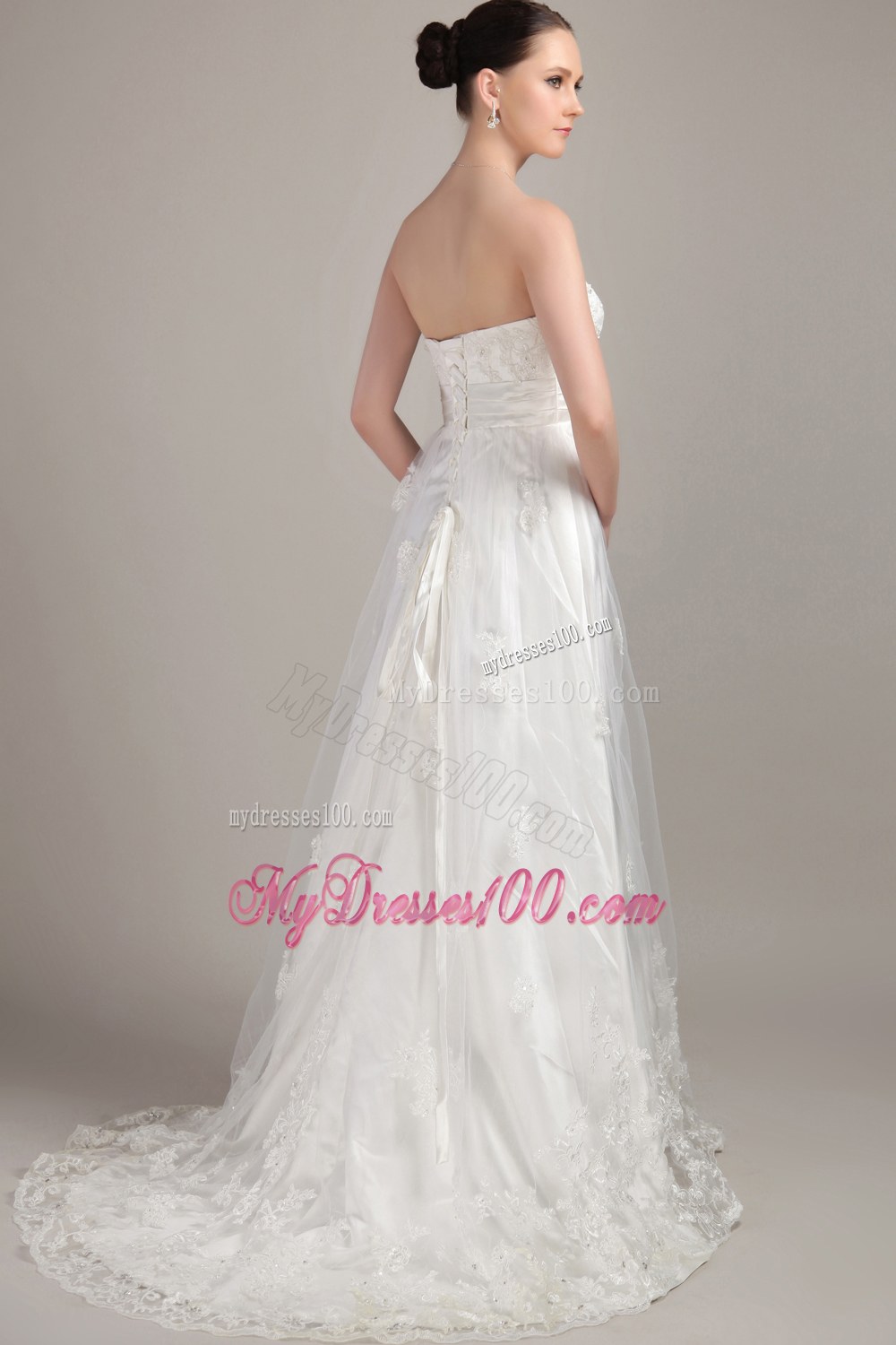 Navy Blue Sweetheart Beaded Brush Train Prom Dress with Short Sleeves