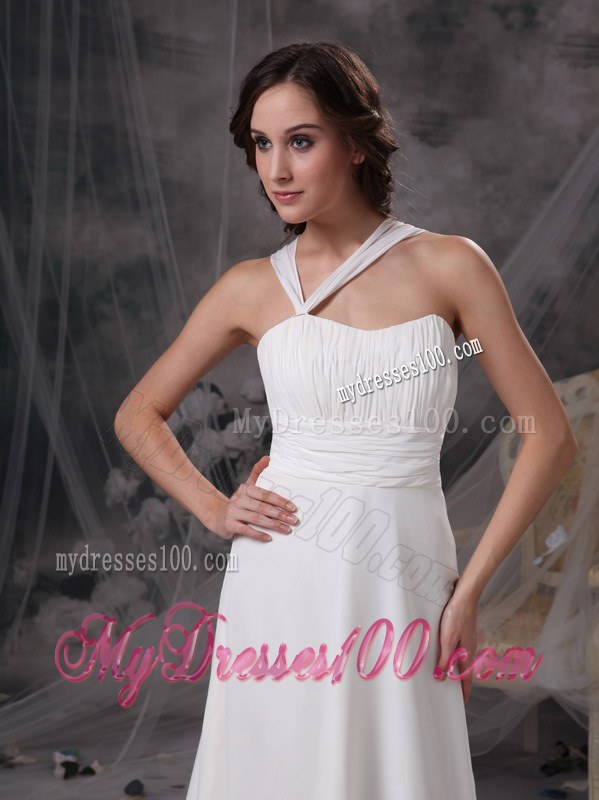 Empire Asymmetrical Neckline Court Train Ruched Wedding Dress