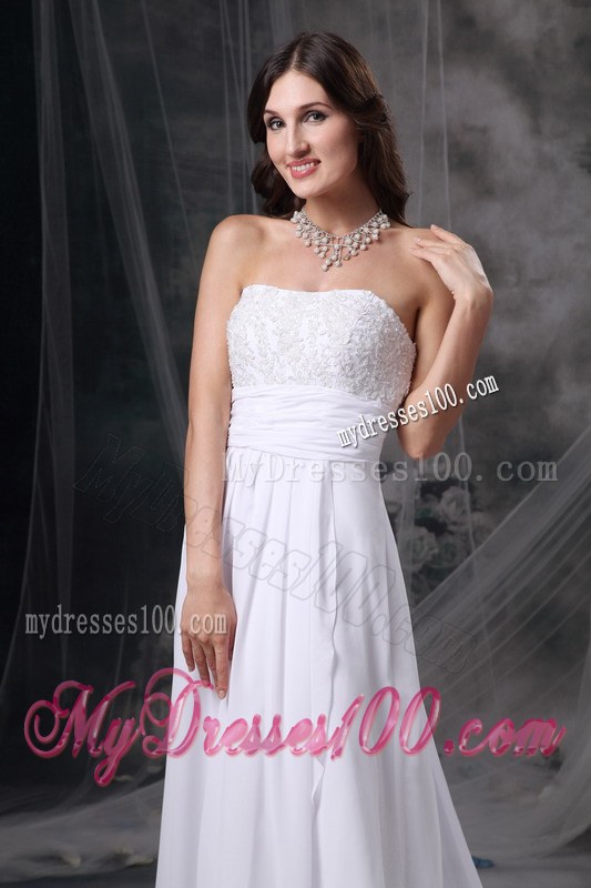 Empire Court Train Wedding Dresses with Appliques and Ruches