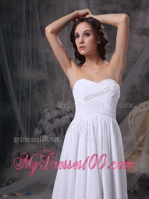 White Empire Sweetheart Court Train Chiffon Ruch Wedding Dress