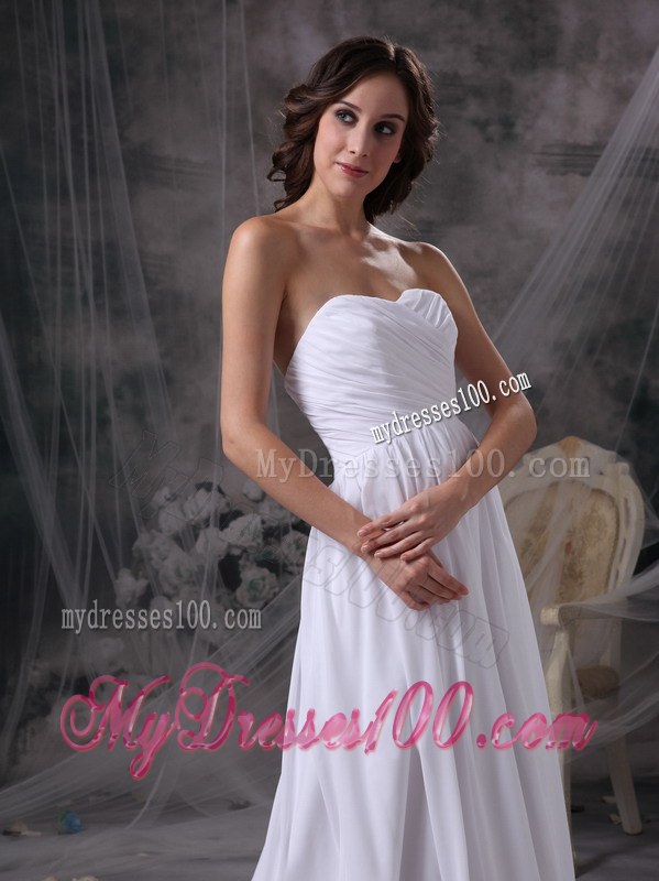 White Empire Sweetheart Court Train Chiffon Ruch Wedding Dress