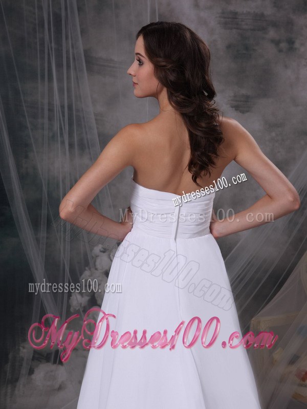 White Empire Sweetheart Court Train Chiffon Ruch Wedding Dress