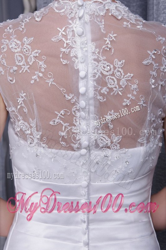 White Mermaid High-neck Brush Lace Beaded Wedding Dresses