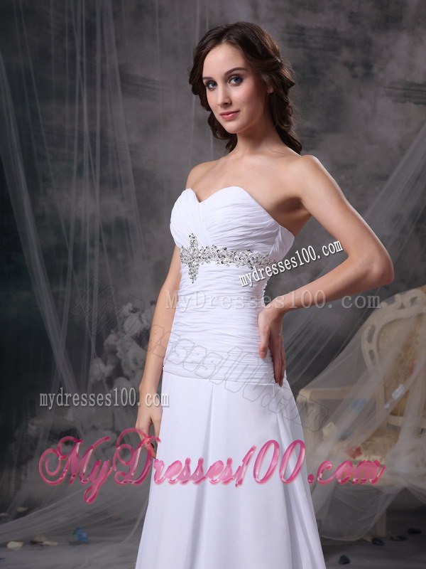 Sweetheart Court Train Wedding Dresses with Appliques and Ruches