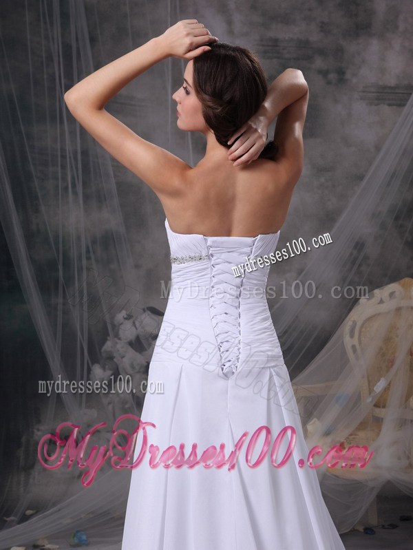 Sweetheart Court Train Wedding Dresses with Appliques and Ruches