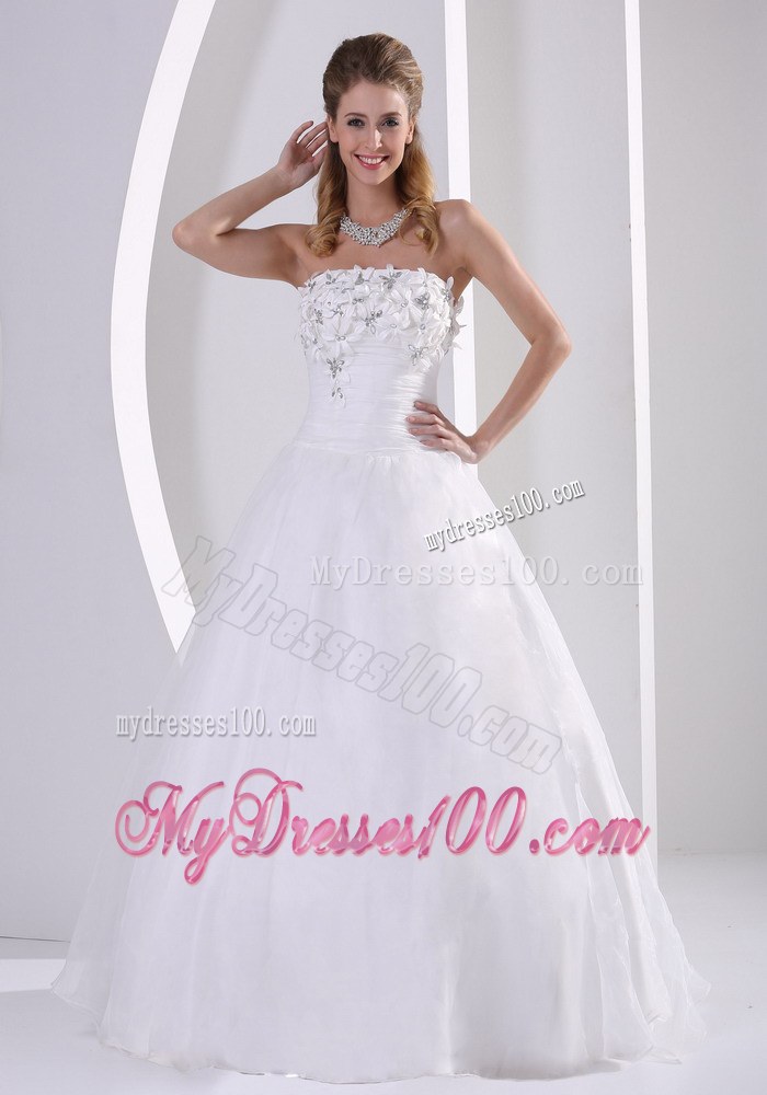 Strapless Zipper-up Popular Wedding Dress with Appliques and Beading
