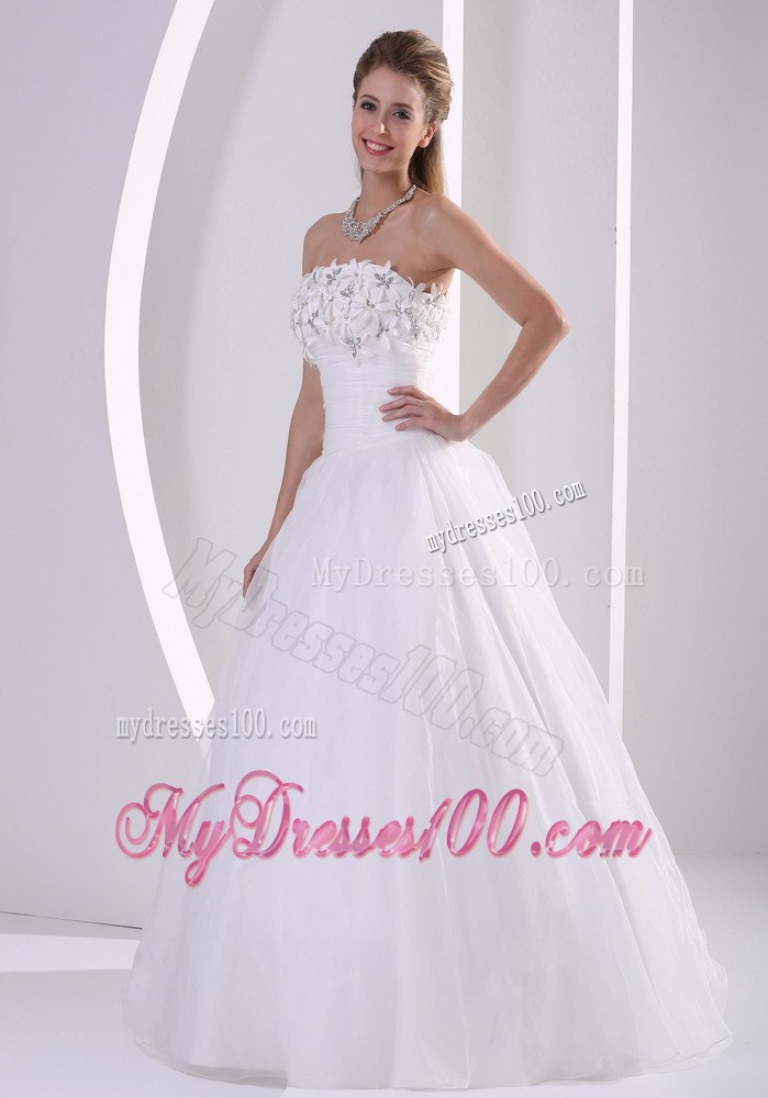 Strapless Zipper-up Popular Wedding Dress with Appliques and Beading