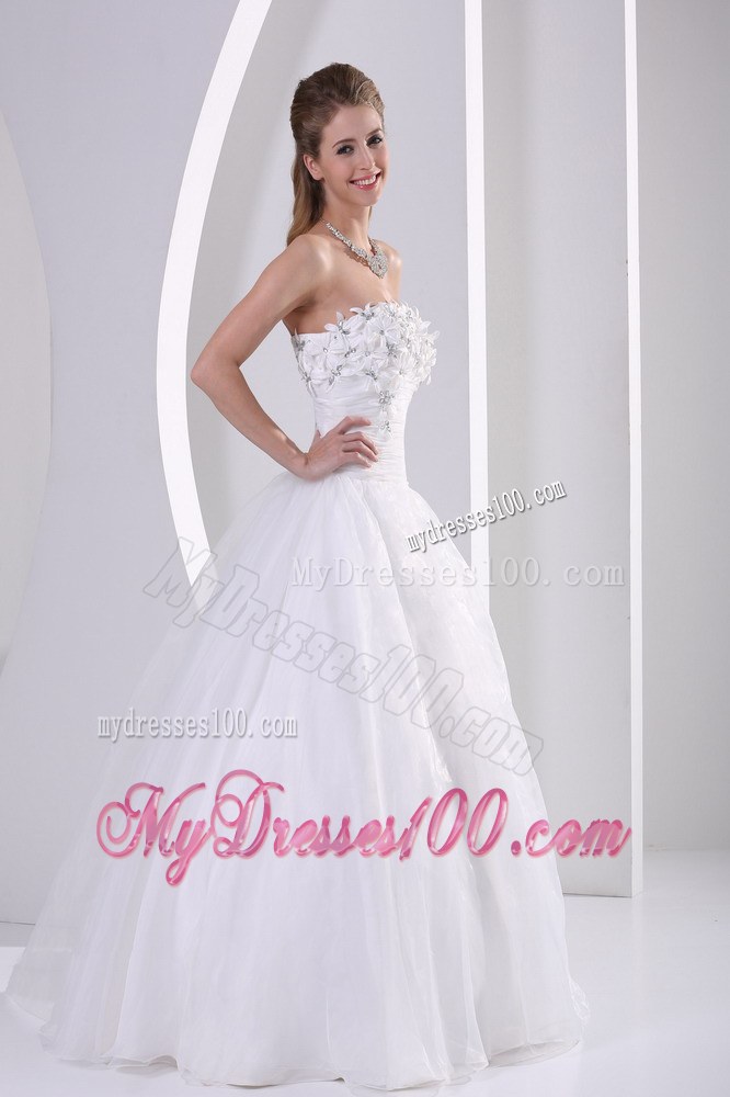 Strapless Zipper-up Popular Wedding Dress with Appliques and Beading