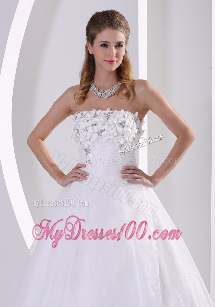 Strapless Zipper-up Popular Wedding Dress with Appliques and Beading