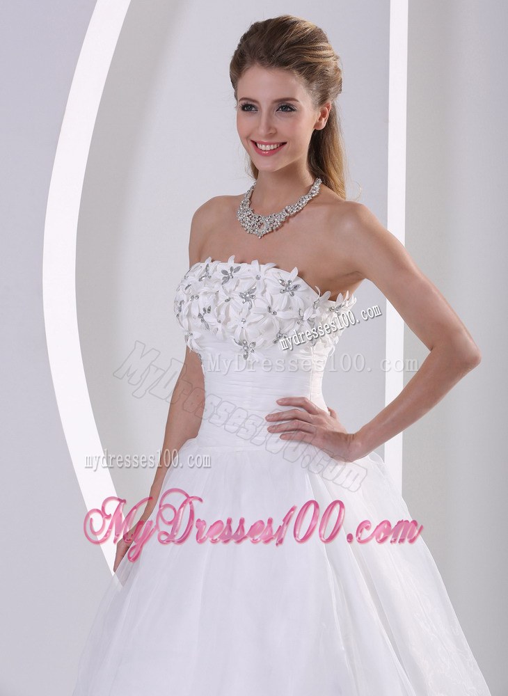 Strapless Zipper-up Popular Wedding Dress with Appliques and Beading