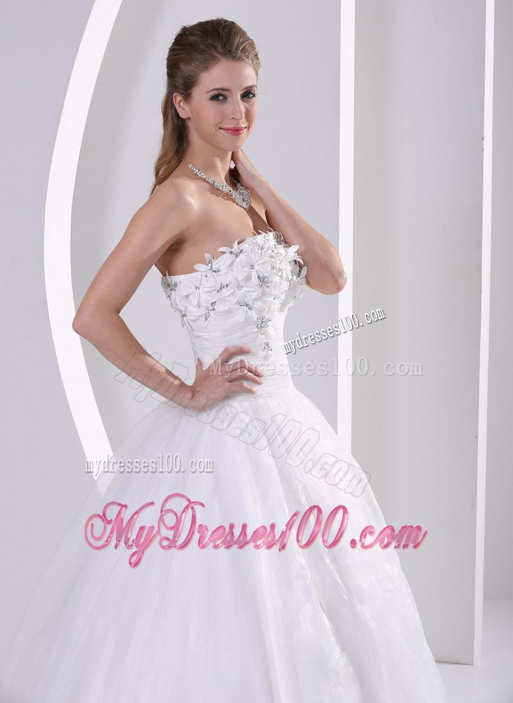 Strapless Zipper-up Popular Wedding Dress with Appliques and Beading