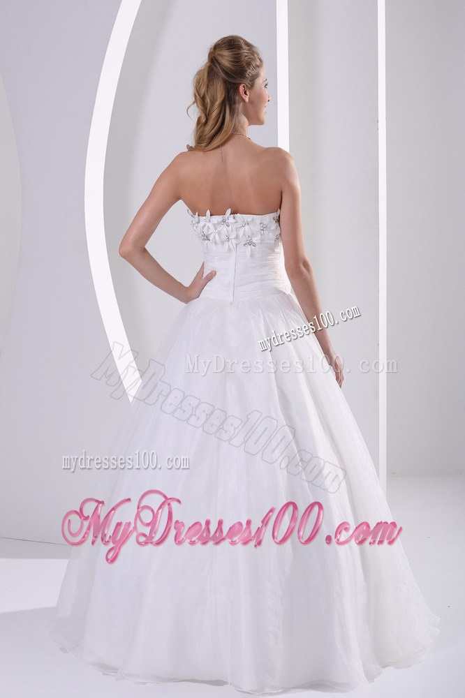 Strapless Zipper-up Popular Wedding Dress with Appliques and Beading