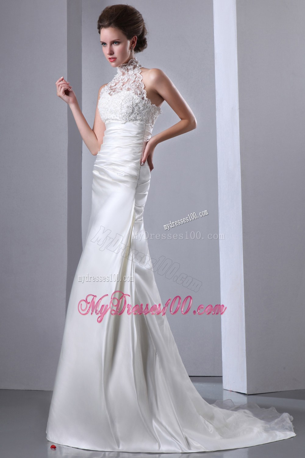 Elegant High-neck Court Train 2013 Wedding Dresses for Custom Made