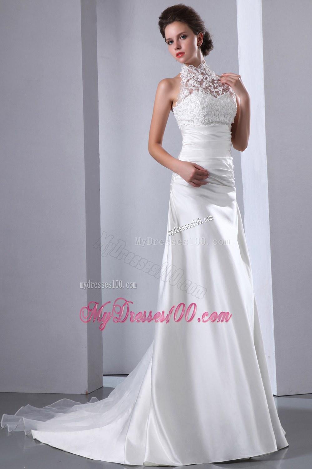 Elegant High-neck Court Train 2013 Wedding Dresses for Custom Made