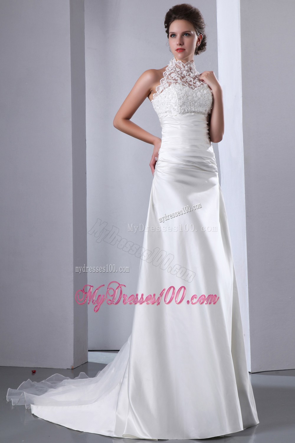 Elegant High-neck Court Train 2013 Wedding Dresses for Custom Made