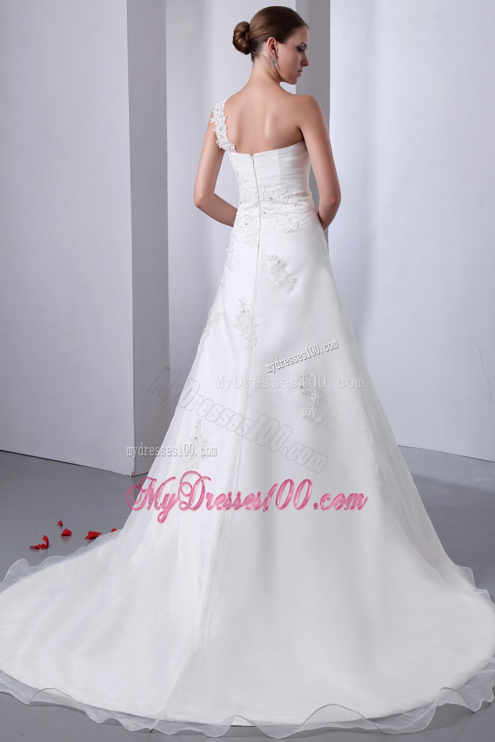 Simple One Shoulder Court Train Appliques Cheap Wedding Gowns