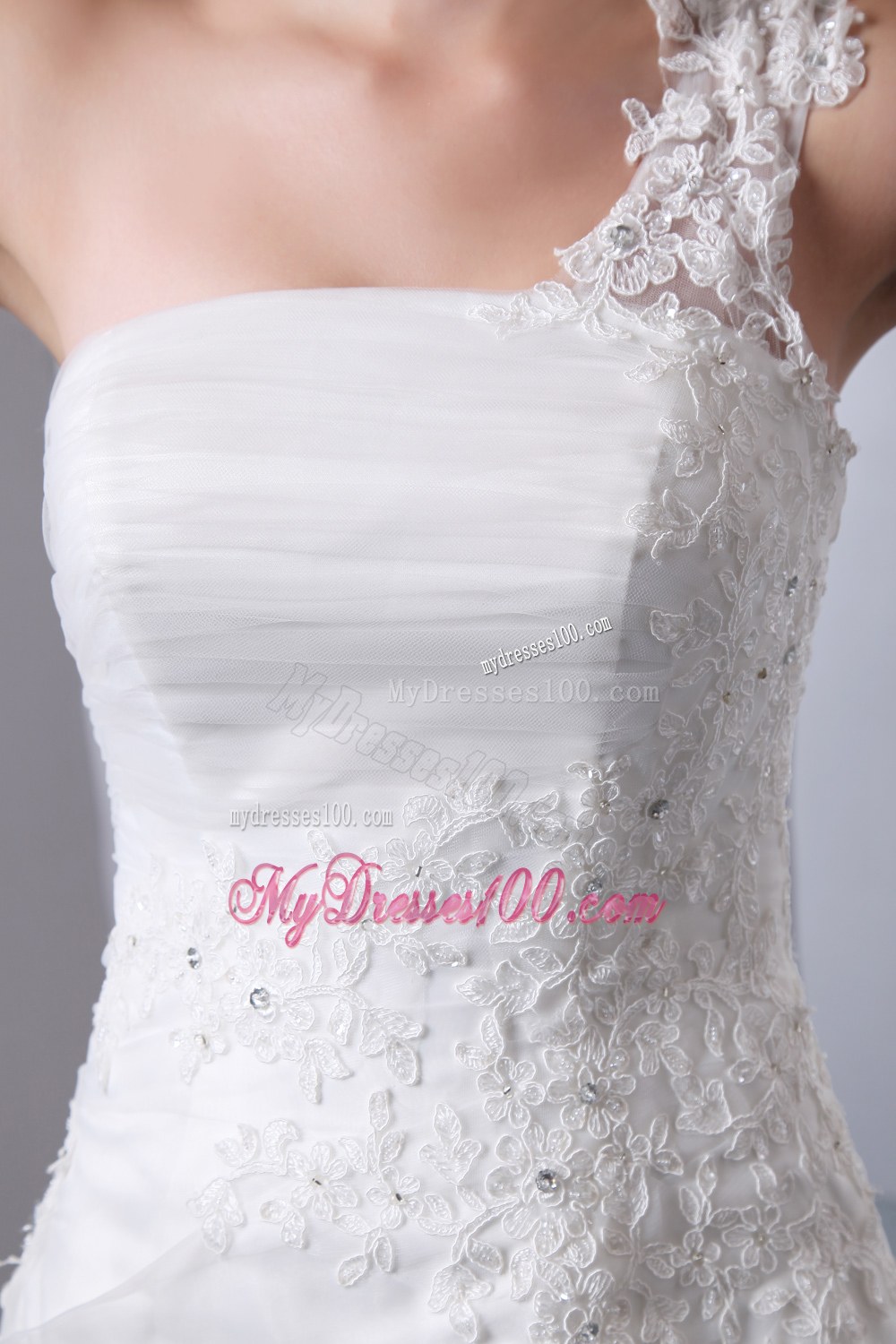 Simple One Shoulder Court Train Appliques Cheap Wedding Gowns