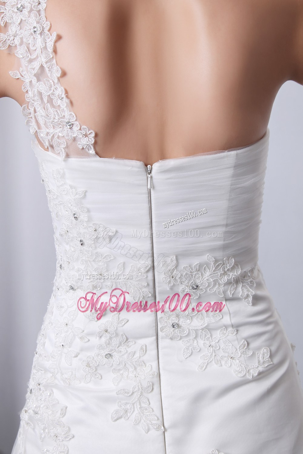 Simple One Shoulder Court Train Appliques Cheap Wedding Gowns