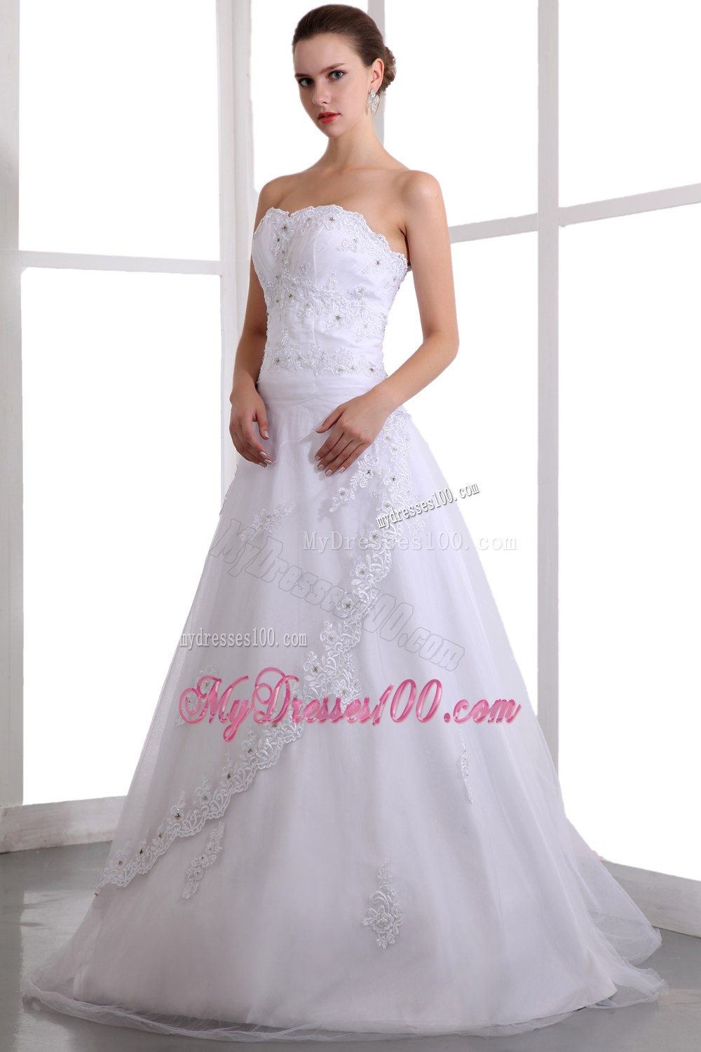 Classical Strapless Brush Train Beaded 2013 Wedding Dresses
