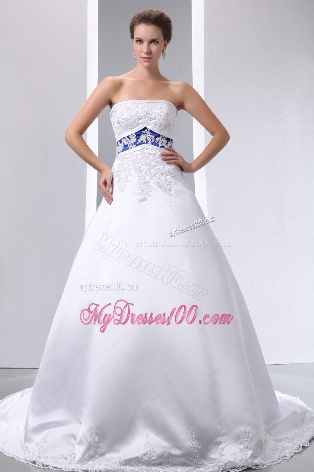 Graceful Strapless Brush Train Lace Appliques 2013 Bridal Gowns