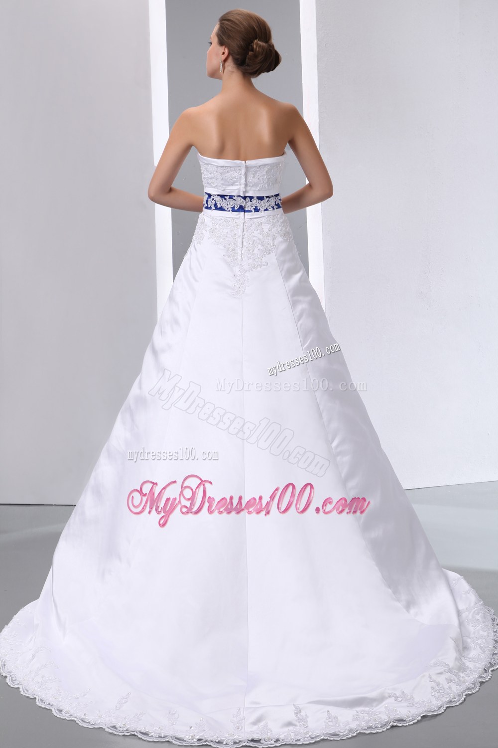 Graceful Strapless Brush Train Lace Appliques 2013 Bridal Gowns