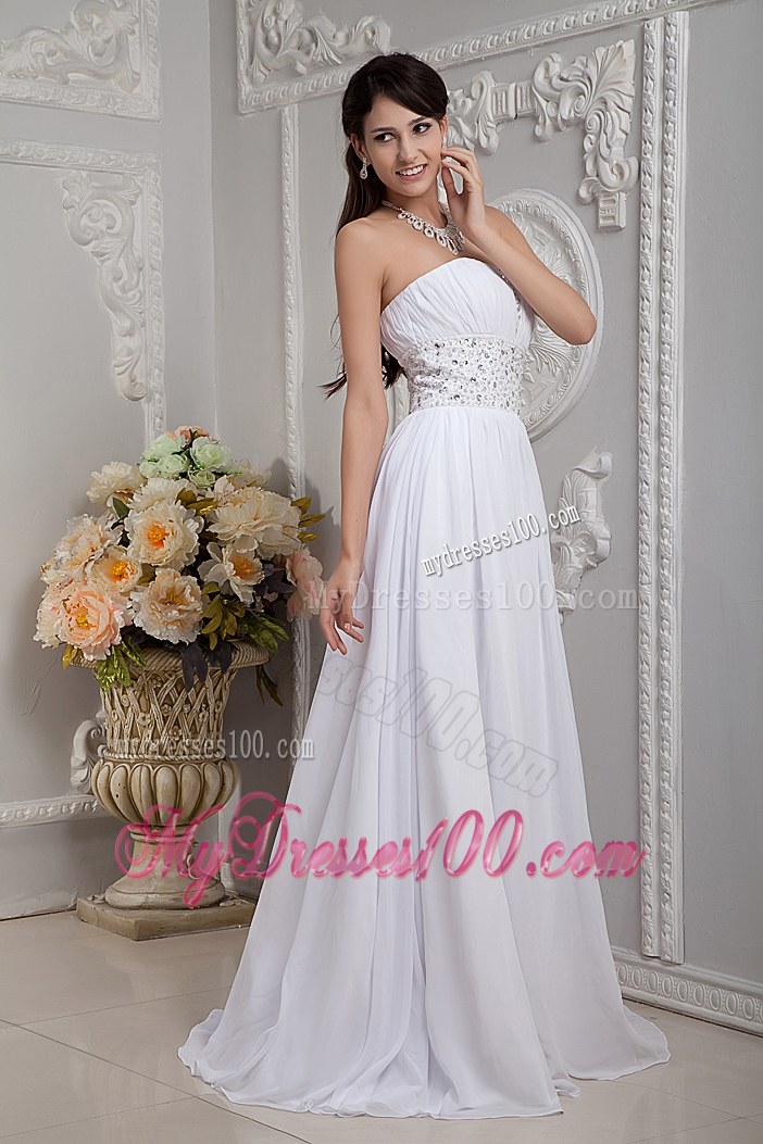 Sweet Empire Strapless Brush Train Beading Wedding Dresses for Beach