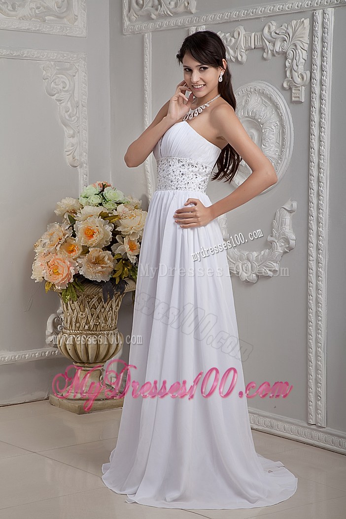 Sweet Empire Strapless Brush Train Beading Wedding Dresses for Beach