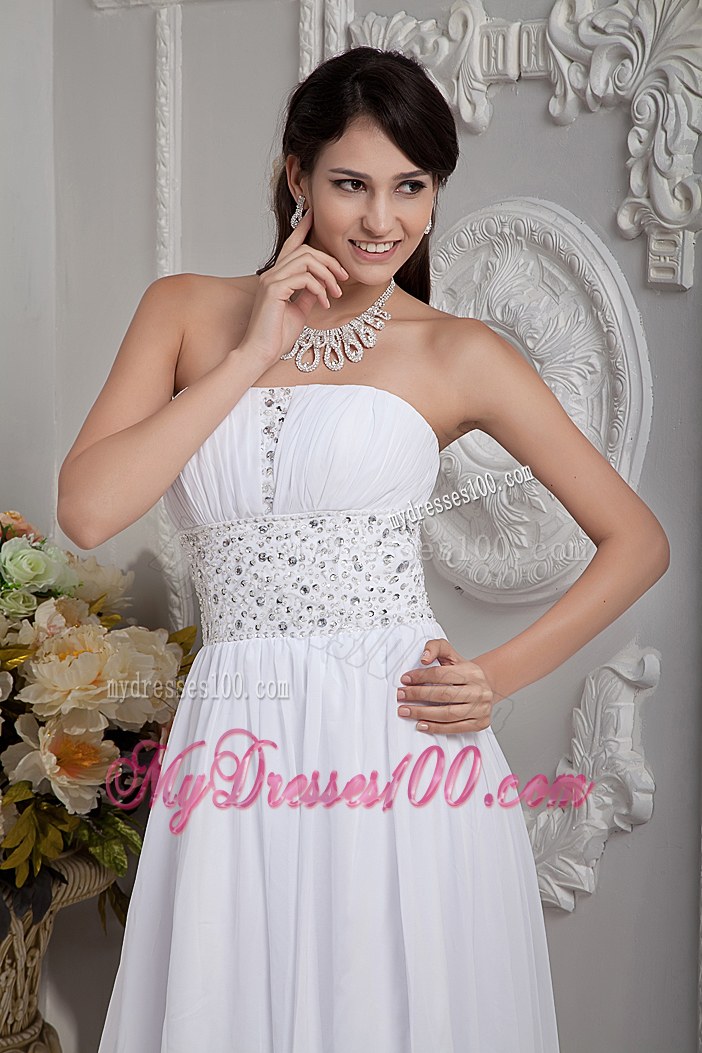 Sweet Empire Strapless Brush Train Beading Wedding Dresses for Beach