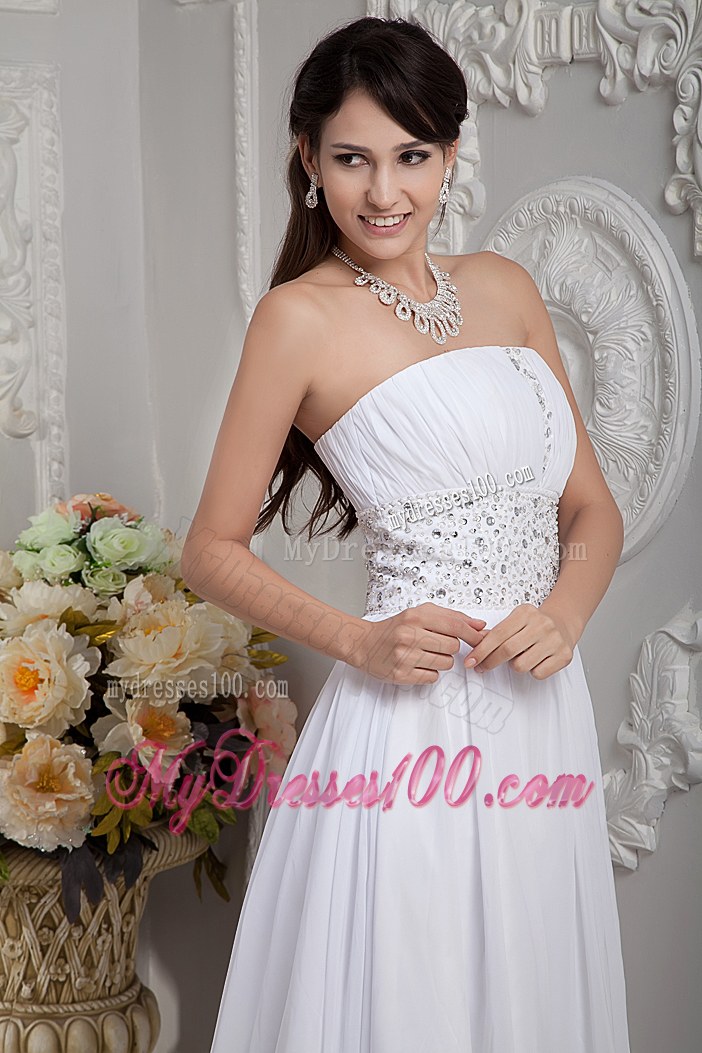 Sweet Empire Strapless Brush Train Beading Wedding Dresses for Beach