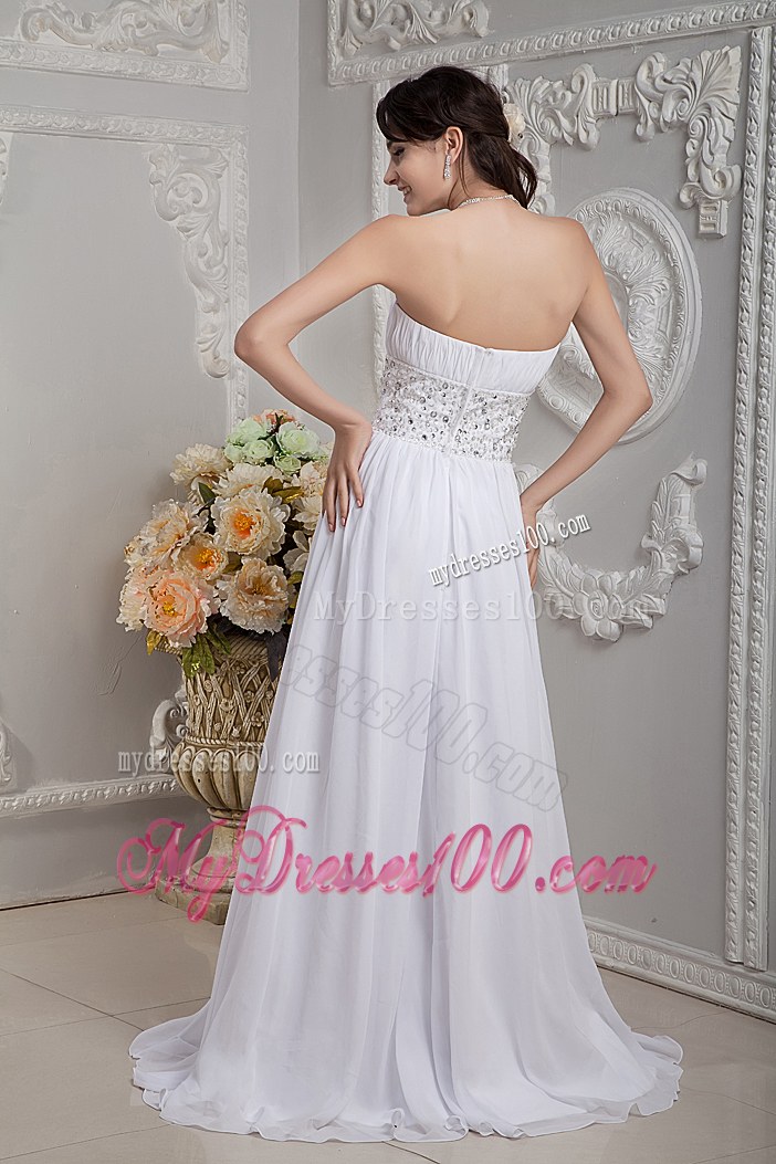 Sweet Empire Strapless Brush Train Beading Wedding Dresses for Beach