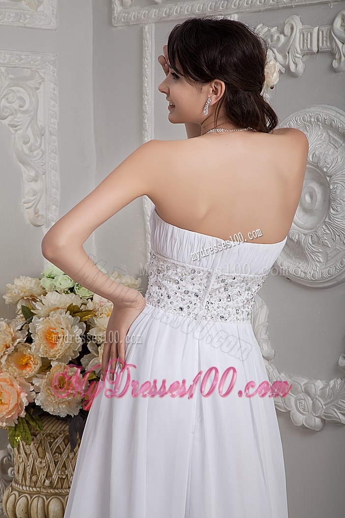 Sweet Empire Strapless Brush Train Beading Wedding Dresses for Beach