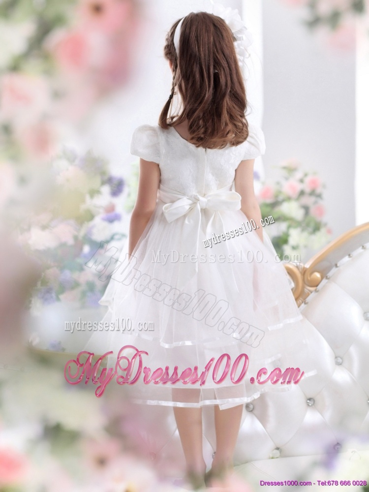 2016 Scoop White Flower Girl Dresses with Bowknot and Ruffles