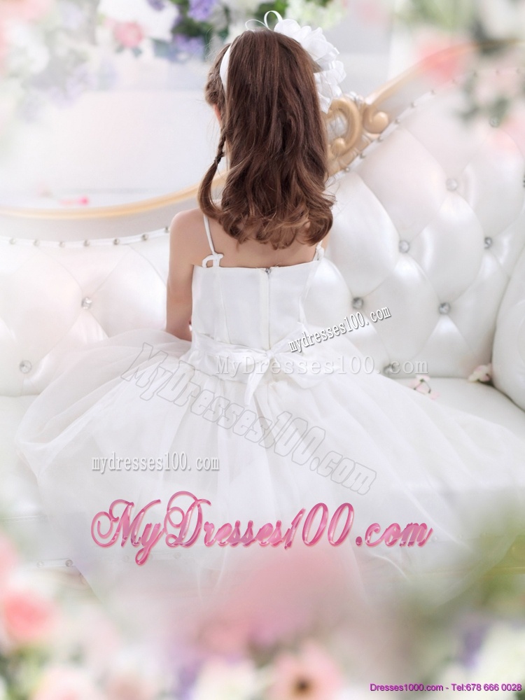 2016 White Spaghetti Straps Flower Girl Dresses with Flowers and Ruffles