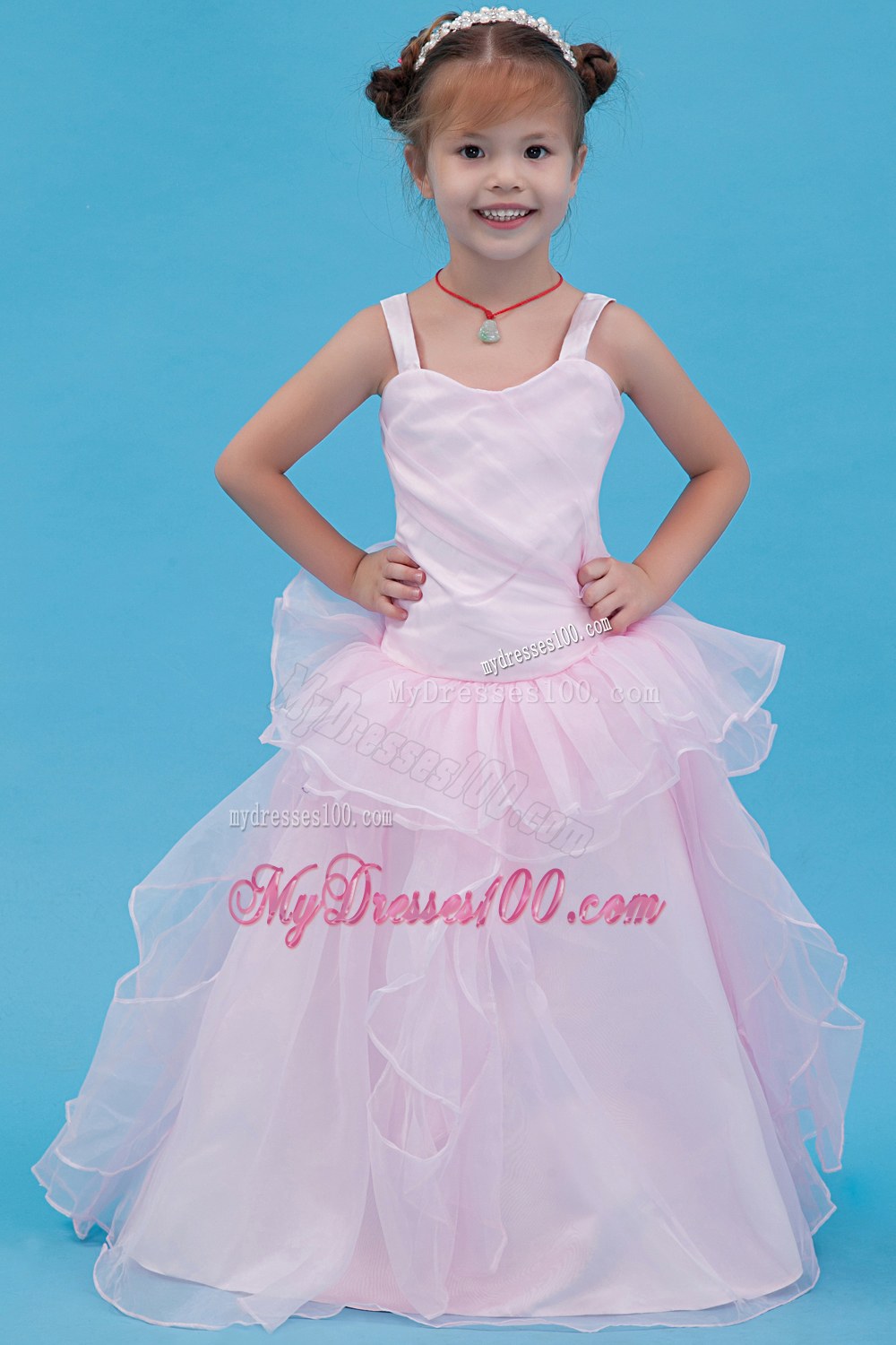 Baby Pink Straps Floor-length Flower Girl Dress