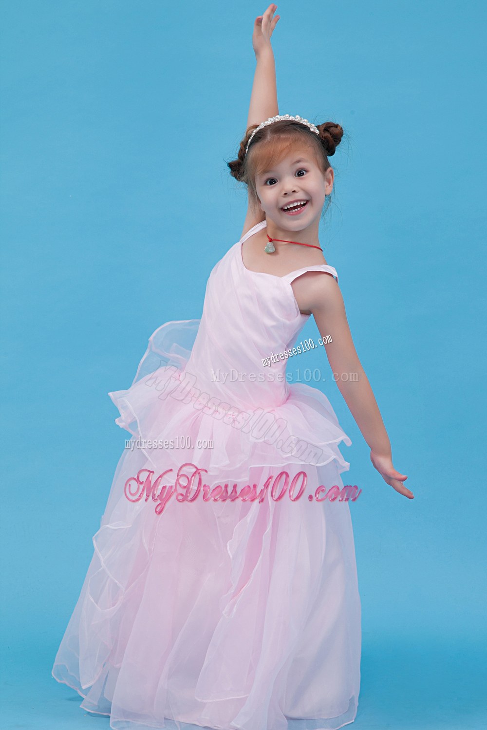 Baby Pink Straps Floor-length Flower Girl Dress