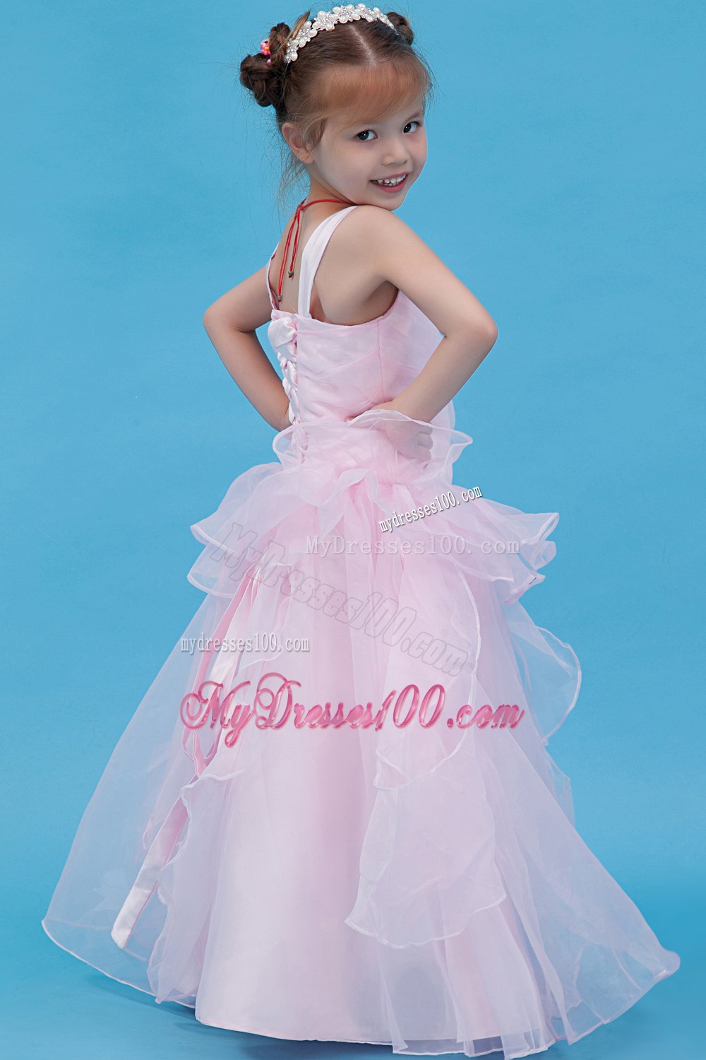 Baby Pink Straps Floor-length Flower Girl Dress