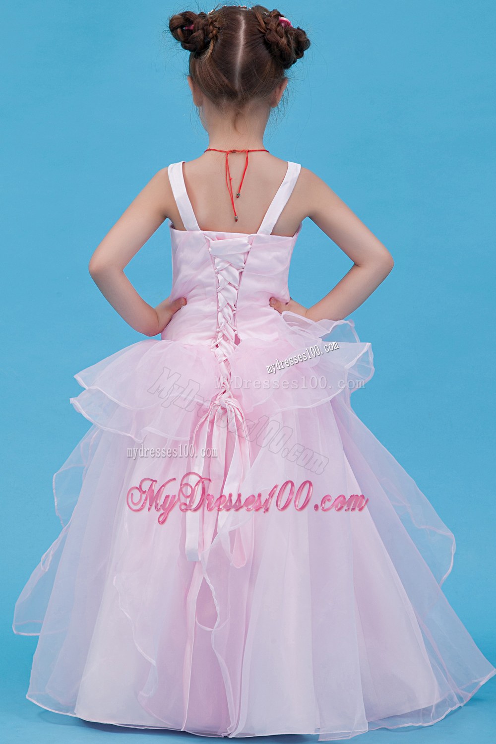 Baby Pink Straps Floor-length Flower Girl Dress