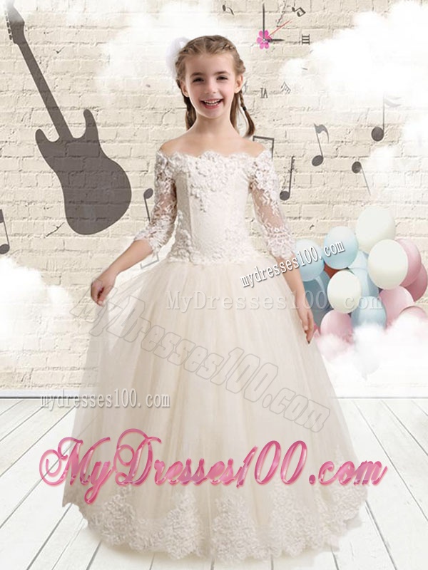 Elegant Off the Shoulder White Flower Girl Dresses with Appliques