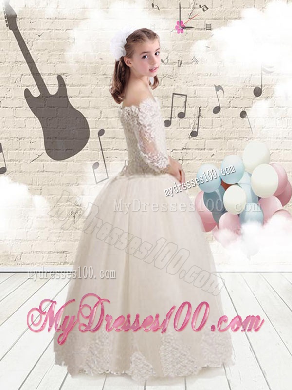 Elegant Off the Shoulder White Flower Girl Dresses with Appliques