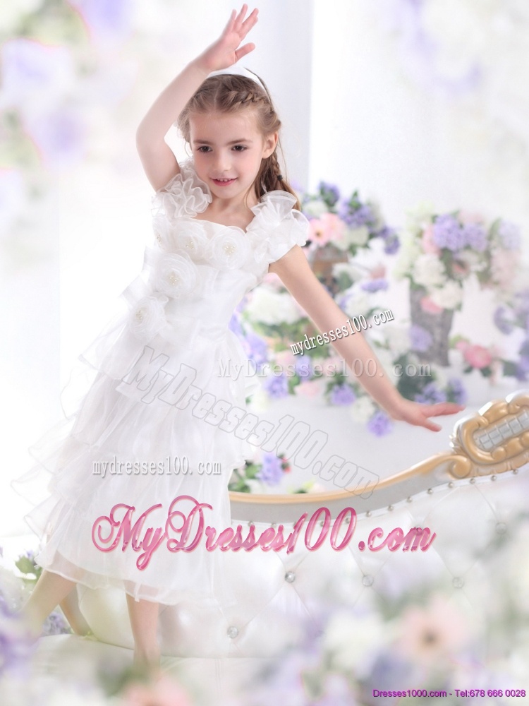 Gorgeous Ruffled Layers White 2016 Flower Girl Dress with Hand Made Flower