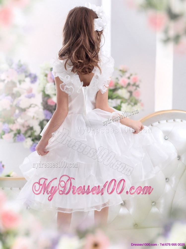 Gorgeous Ruffled Layers White 2016 Flower Girl Dress with Hand Made Flower