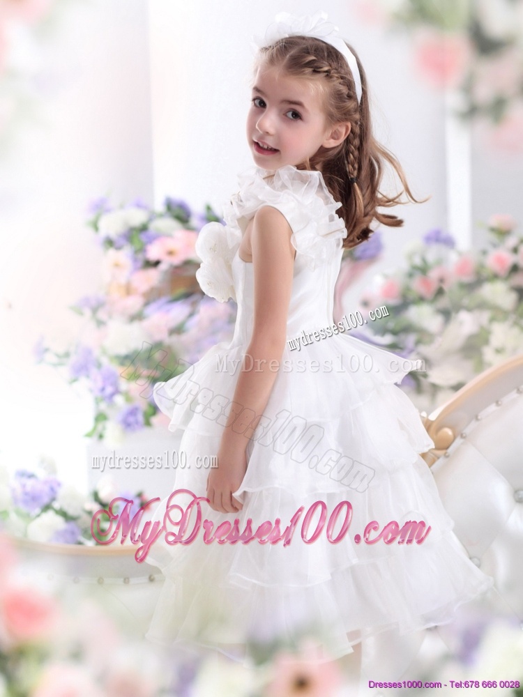 Gorgeous Ruffled Layers White 2016 Flower Girl Dress with Hand Made Flower