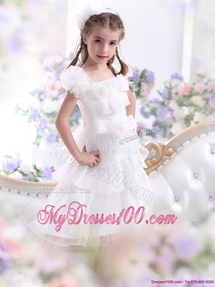 Gorgeous Ruffled Layers White 2016 Flower Girl Dress with Hand Made Flower