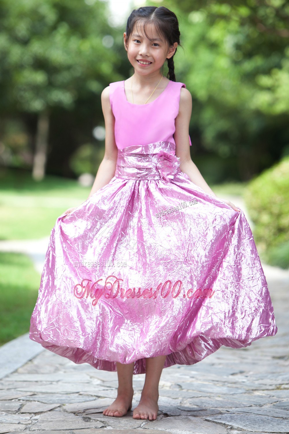 Lavender Column Sheath Scoop Ankle-length Bow Flower Girl Dress