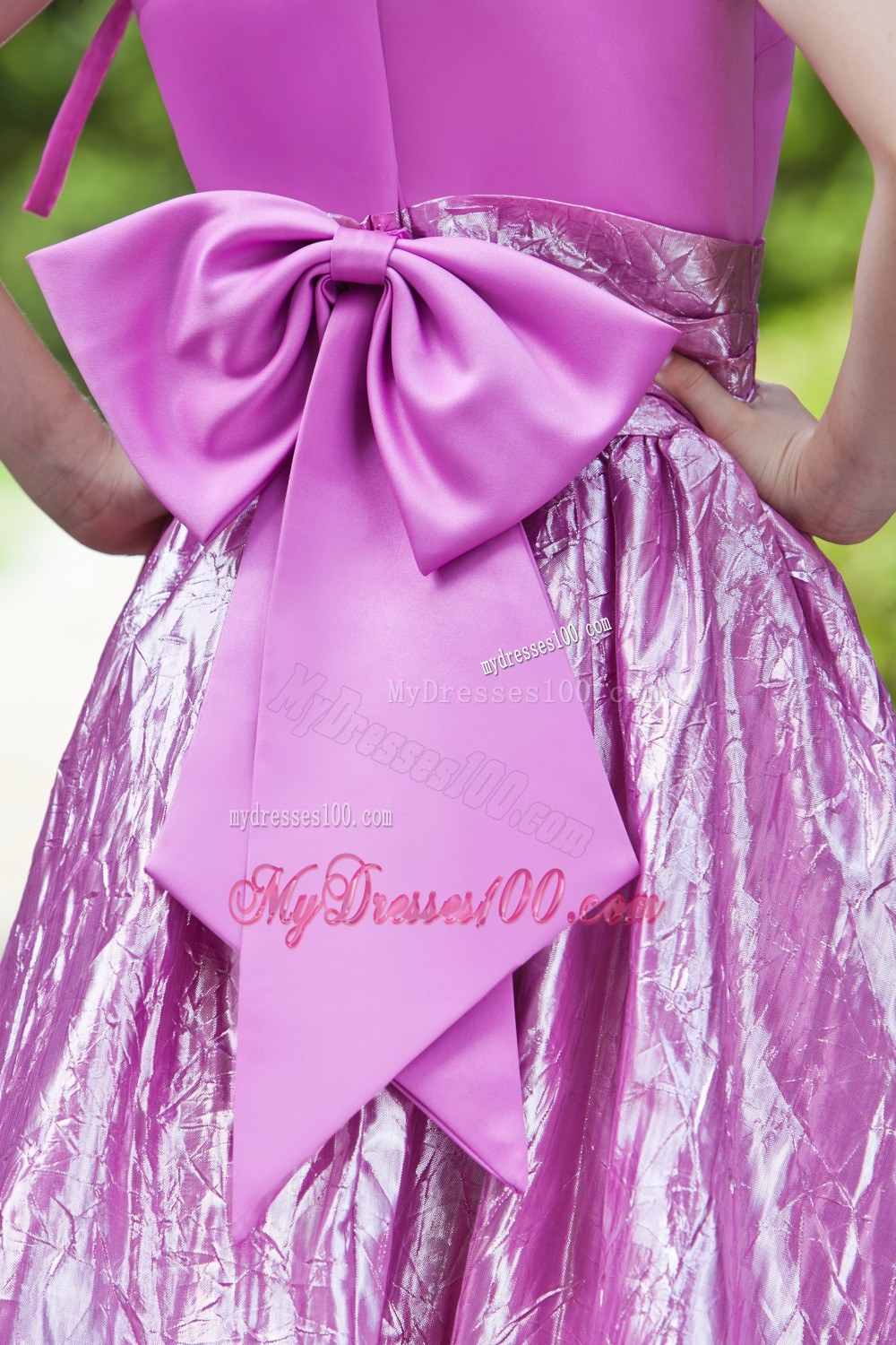 Lavender Column Sheath Scoop Ankle-length Bow Flower Girl Dress