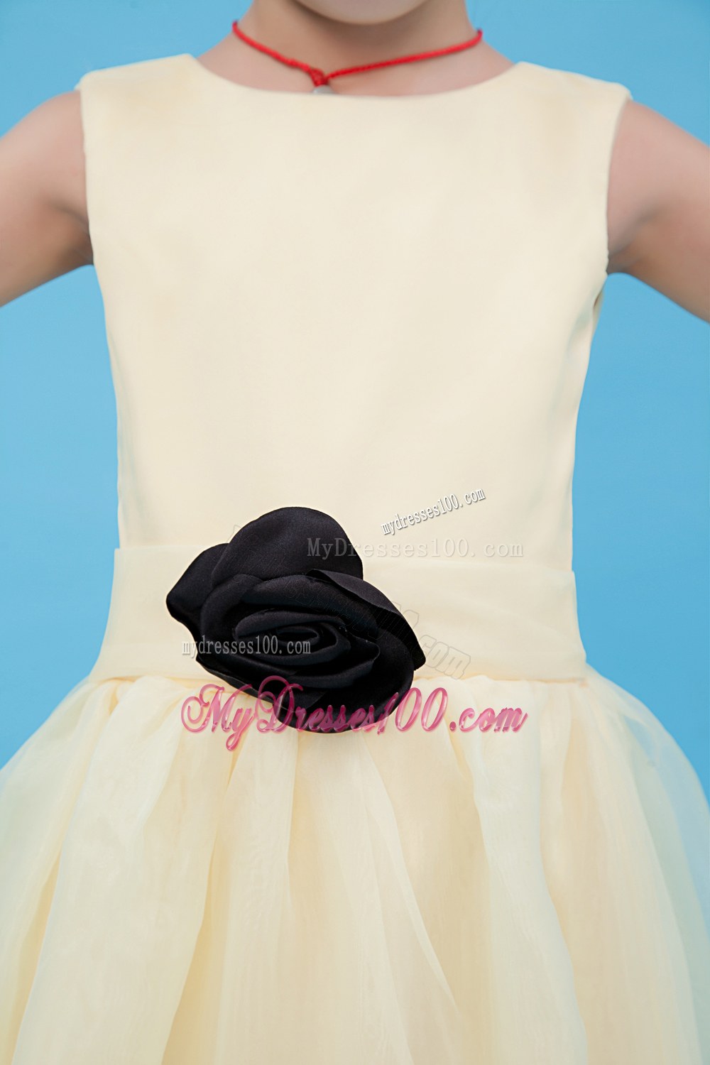Light Yellow Scoop Floor-length Hand Made flower Flower Girl Dress