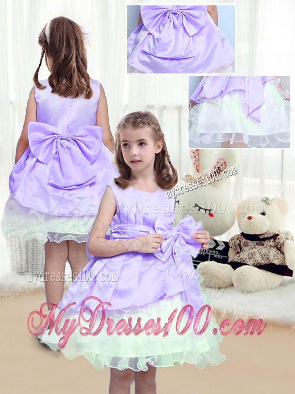 Lovely A Line Scoop Mini Length Flower Girl Dress with Bowknot