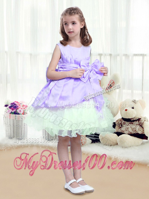 Lovely A Line Scoop Mini Length Flower Girl Dress with Bowknot