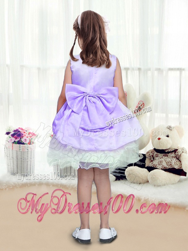 Lovely A Line Scoop Mini Length Flower Girl Dress with Bowknot